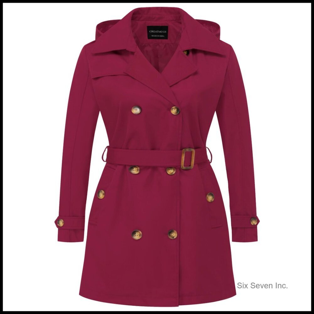 Plus Size Trench Coat Double Breasted Classic Lapel Belted Outerwear Detachable